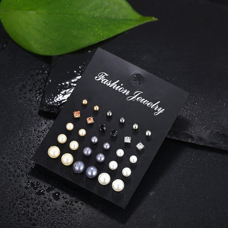 Gold Plated Multicolour Stud Earrings Set of 15 For Women