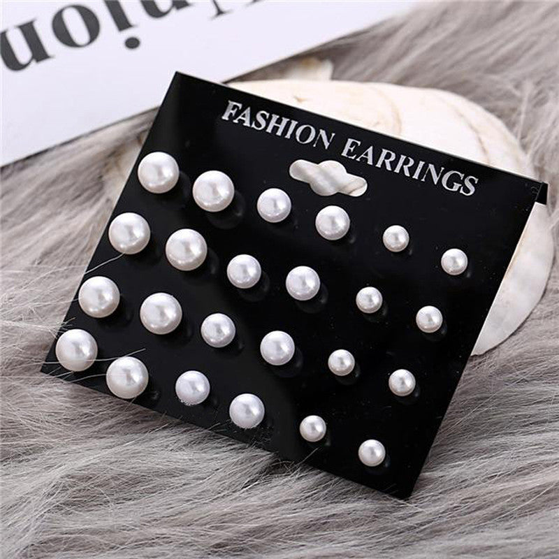 Silver Plated White Stud Earrings Set of 12 For Women