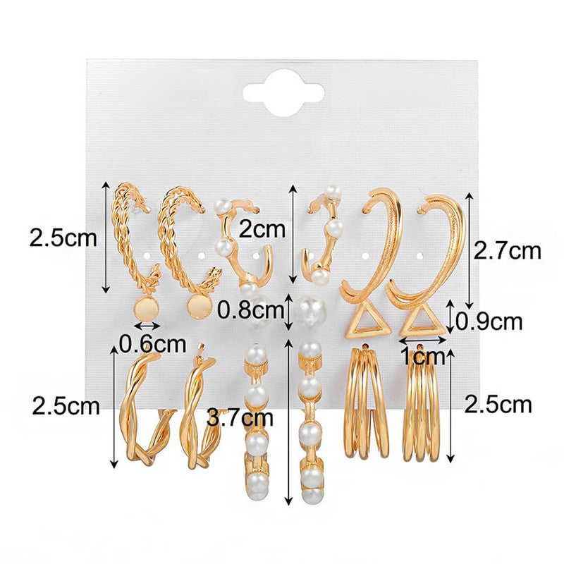 Gold Plated Gold-Toned Contemporary Hoop Earrings Set of 9