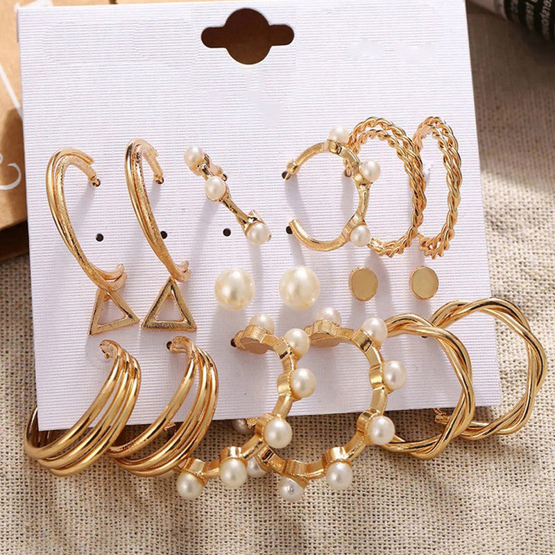 Gold Plated Gold-Toned Contemporary Hoop Earrings Set of 9