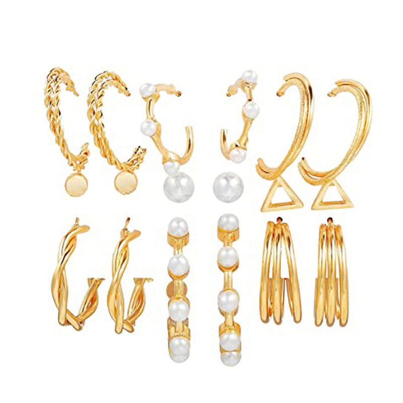 Gold Plated Gold-Toned Contemporary Hoop Earrings Set of 9