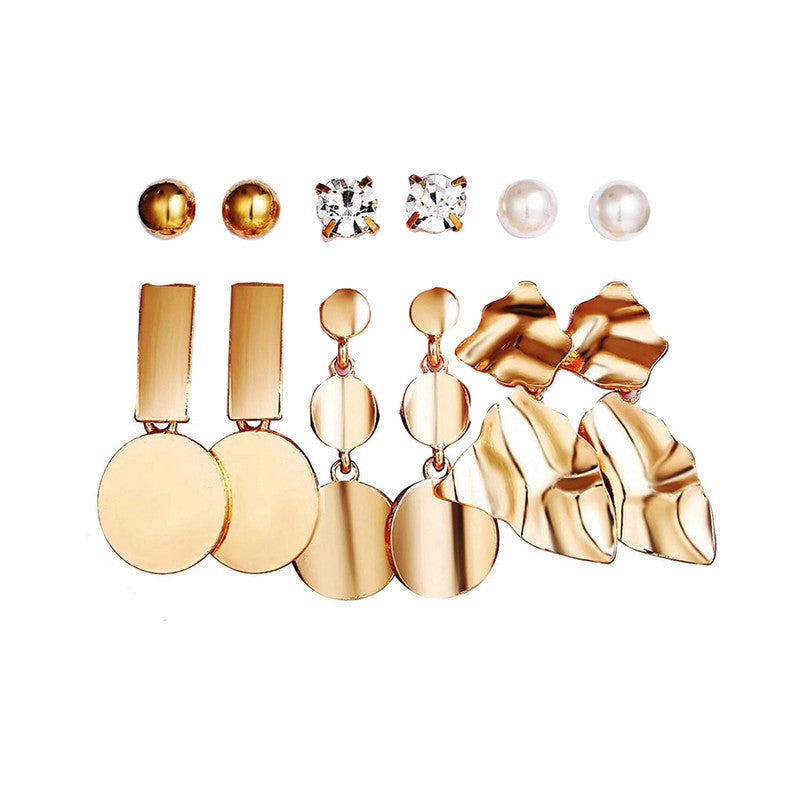 Gold Plated White Studs and Drop Earrings Set of 6 For Women