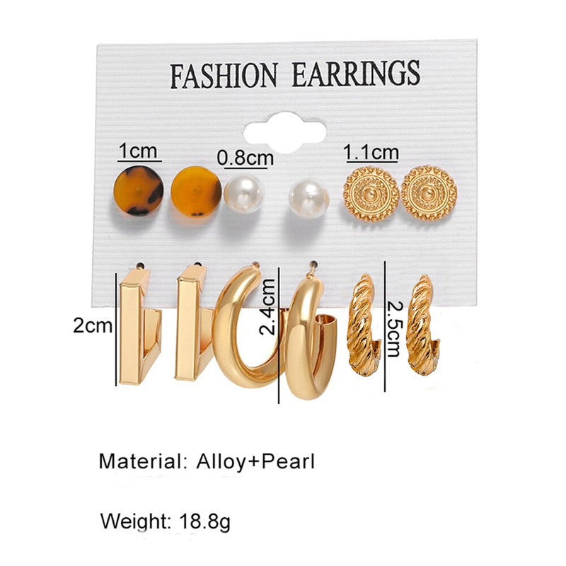 Gold Plated Multi Contemporary Studs and Hoop Earrings Set of 9 For Women - MySmartBazaar