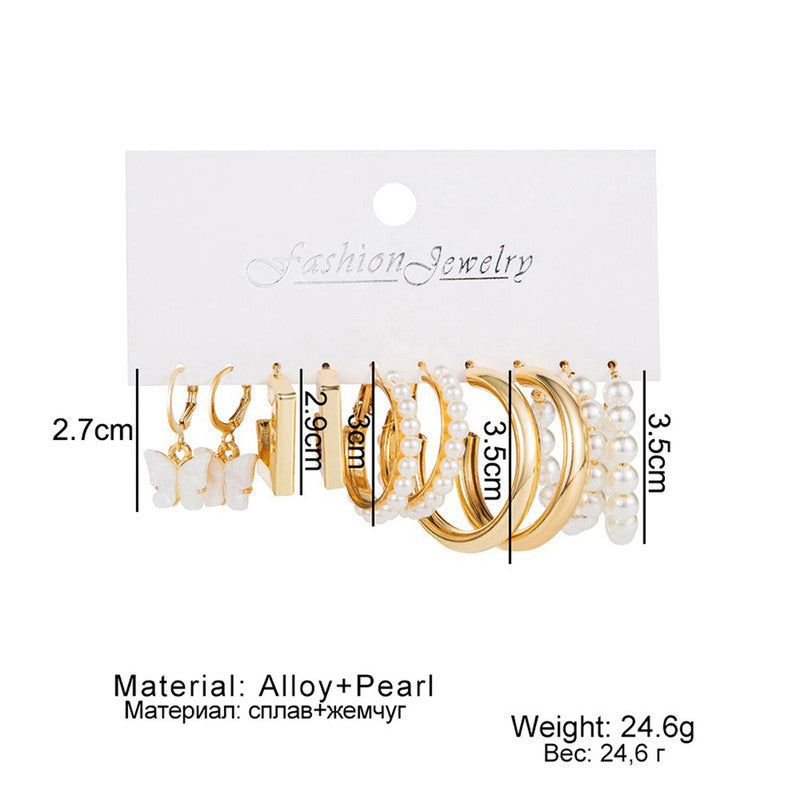 Gold Plated Contemporary Drop and Hoop Earrings Set of 5 For Women