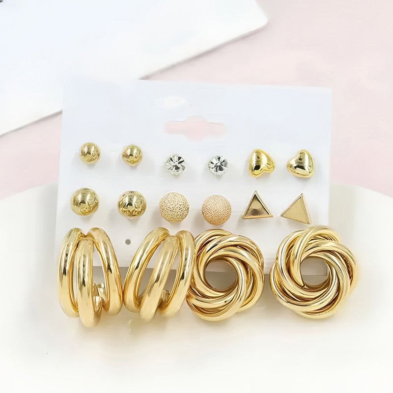 Gold Plated Contemporary Studs and Hoop Earrings Set of 8 For Women