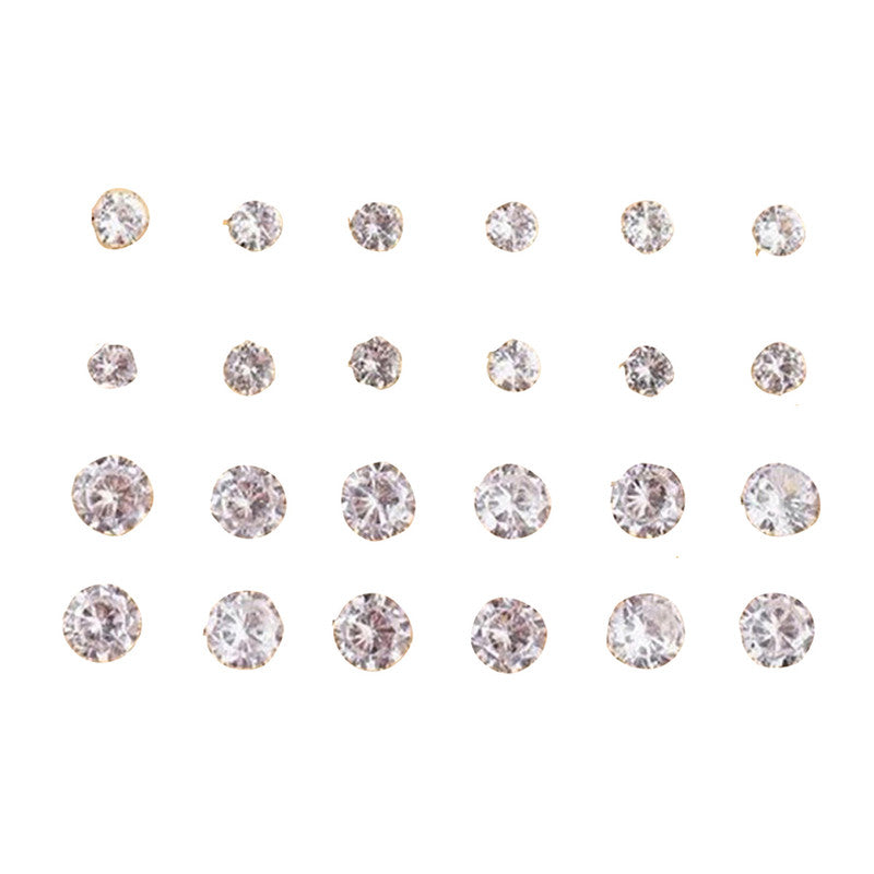 Silver Plated White Stud Earrings Set of 12 For Women