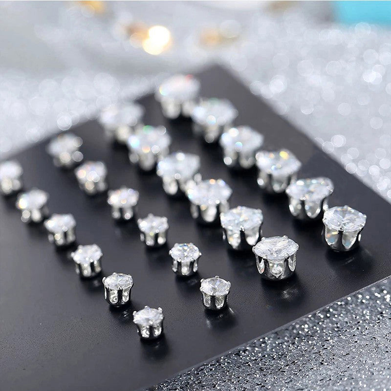 Silver Plated White Stud Earrings Set of 12 For Women