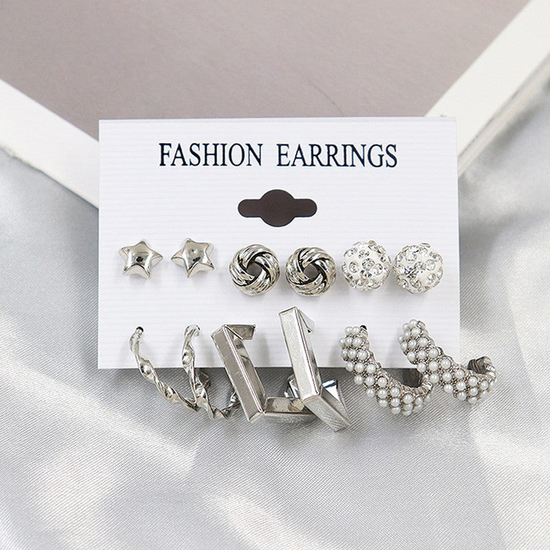 Gold Plated Gold-Toned White Studs Hoops and Drop Earrings Set of 6 For Women