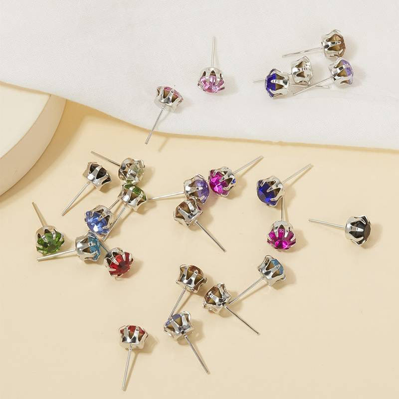 Silver Plated Multicolour Studs of 12 Pair For Women