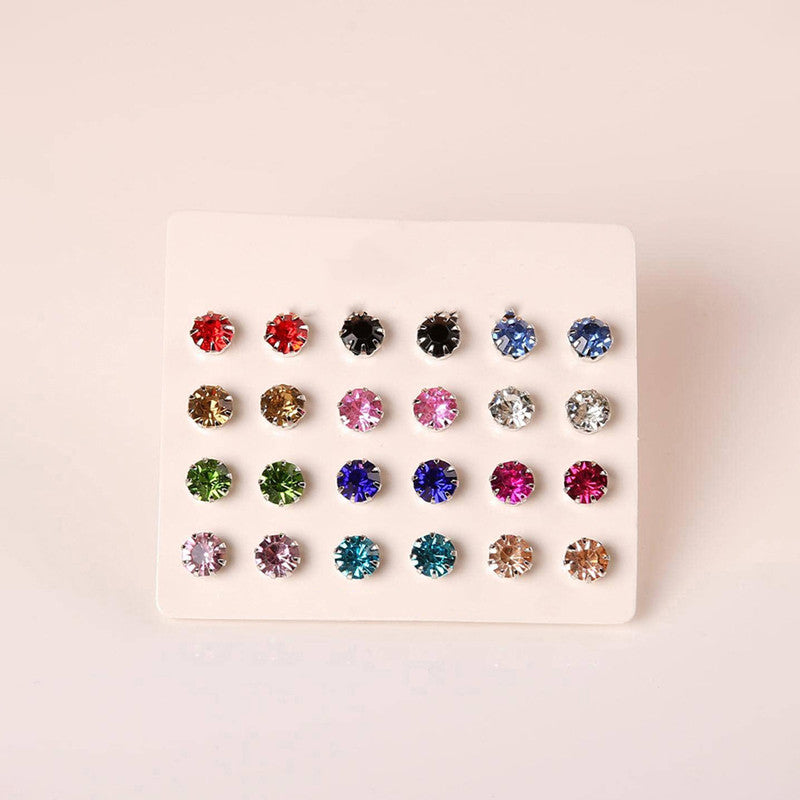 Silver Plated Multicolour Studs of 12 Pair For Women