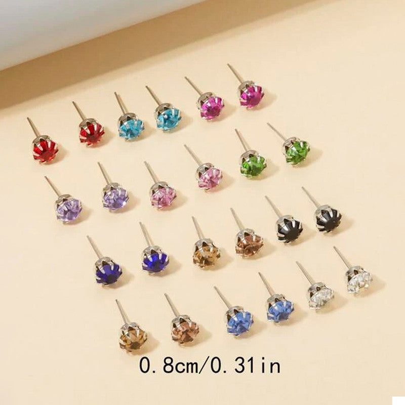 Silver Plated Multicolour Studs of 12 Pair For Women