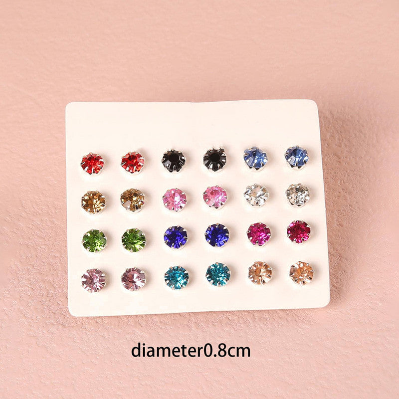 Silver Plated Multicolour Studs of 12 Pair For Women