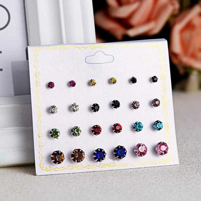 Silver Plated Multicolour Studs of 12 Pair For Women