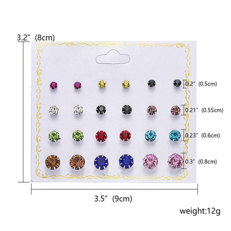 Silver Plated Multicolour Studs of 12 Pair For Women