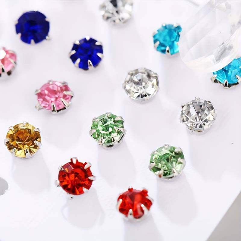 Silver Plated Multicolour Studs of 12 Pair For Women