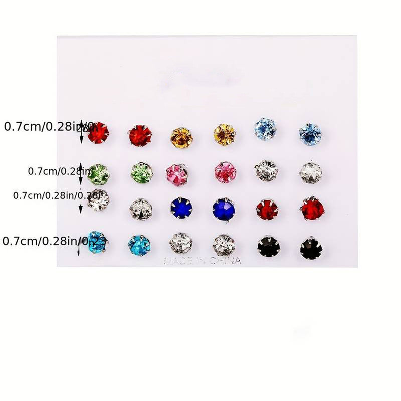 Silver Plated Multicolour Studs of 12 Pair For Women