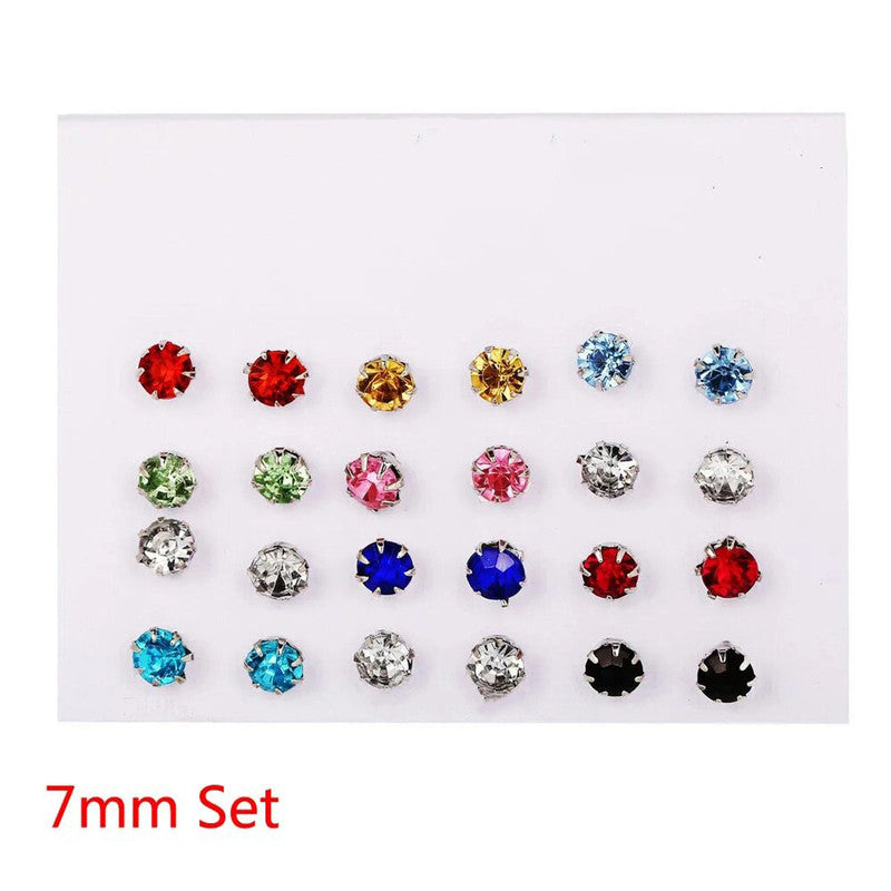 Silver Plated Multicolour Studs of 12 Pair For Women