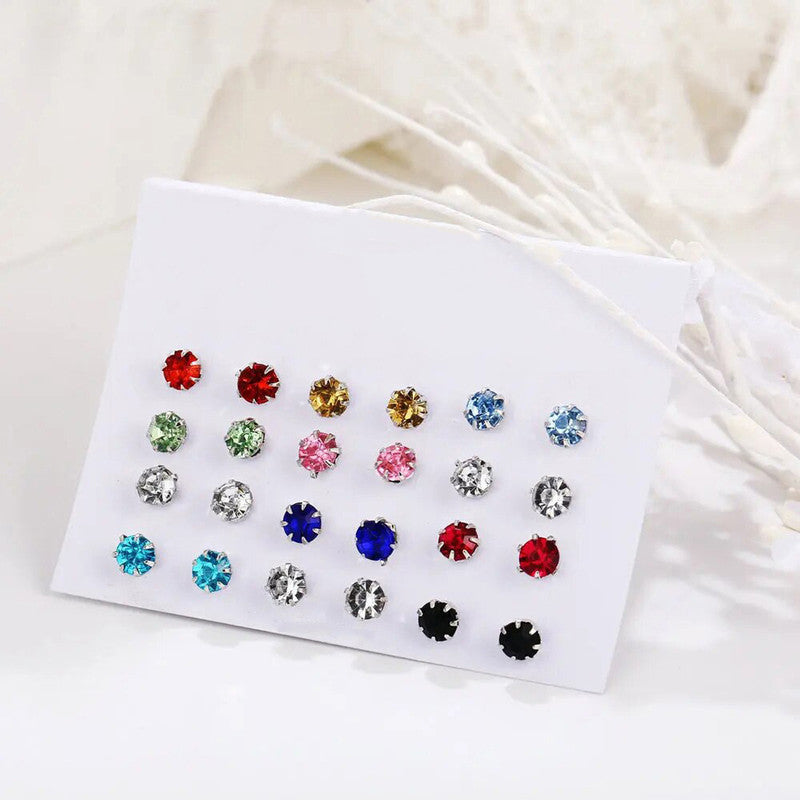 Silver Plated Multicolour Studs of 12 Pair For Women