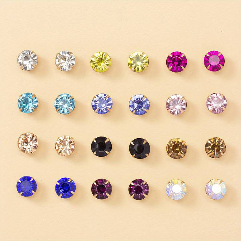 Gold Plated Multicolour Studs of 12 Pair For Women