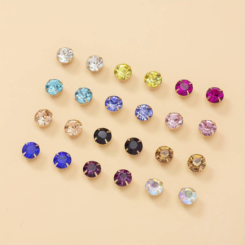 Gold Plated Multicolour Studs of 12 Pair For Women