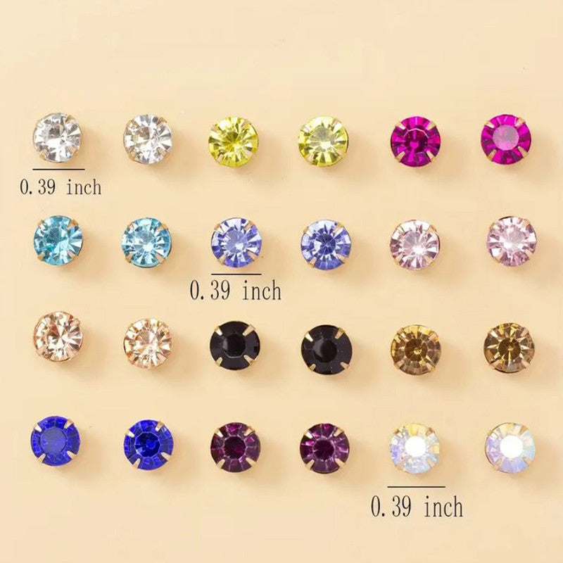 Gold Plated Multicolour Studs of 12 Pair For Women