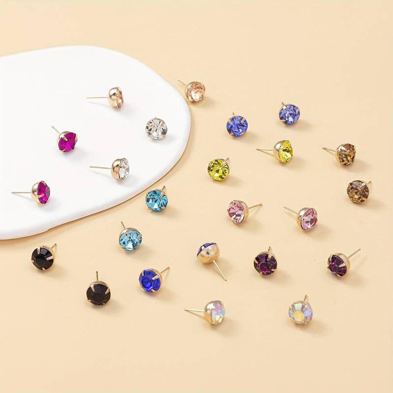 Gold Plated Multicolour Studs of 12 Pair For Women