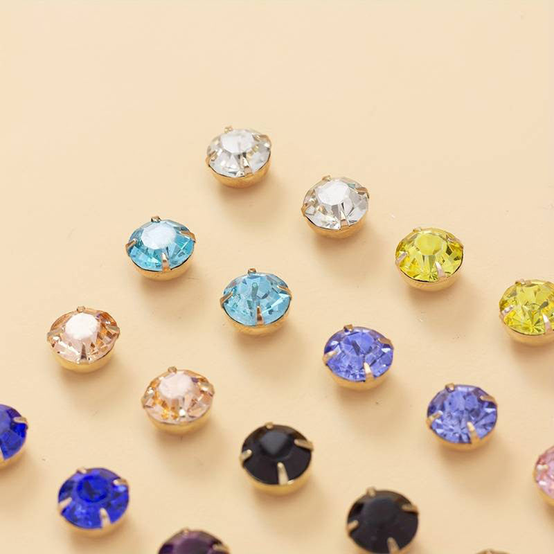 Gold Plated Multicolour Studs of 12 Pair For Women