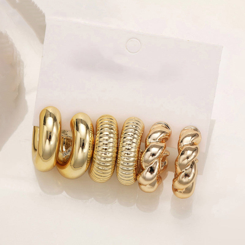 Gold Plated Gold Toned Half Hoop Earrings Combo of 3 For Women