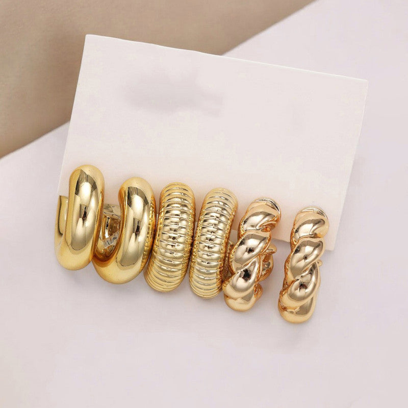 Gold Plated Gold Toned Half Hoop Earrings Combo of 3 For Women