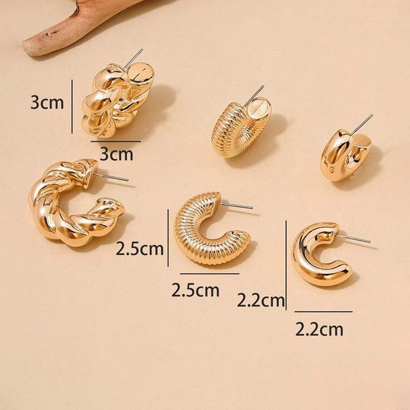 Gold Plated Gold Toned Half Hoop Earrings Combo of 3 For Women