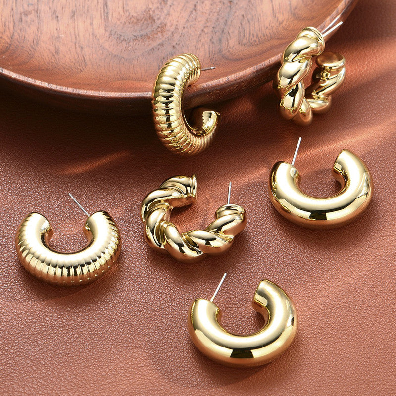 Gold Plated Gold Toned Half Hoop Earrings Combo of 3 For Women