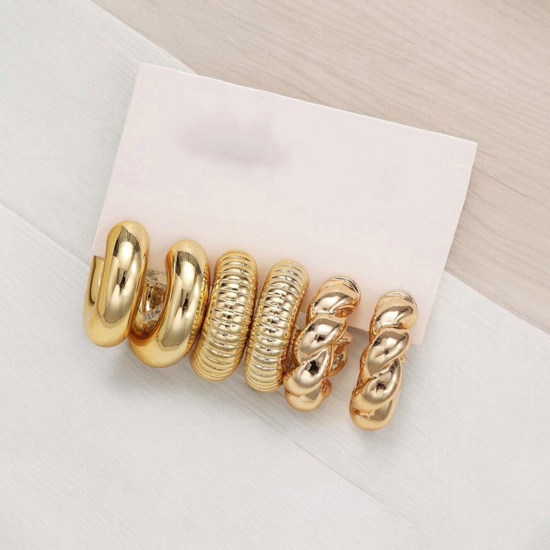 Gold Plated Gold Toned Half Hoop Earrings Combo of 3 For Women