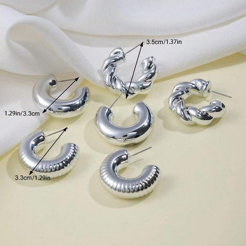 Silver Plated Silver Toned Half Hoop Earrings Combo of 3 For Women