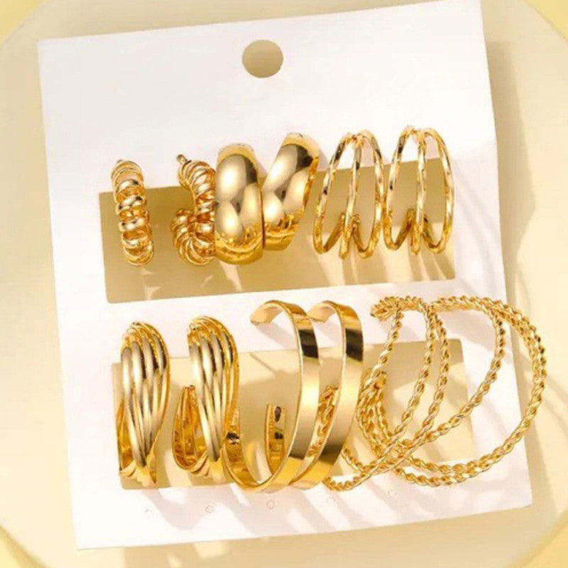 Gold Plated Contemporary Pack of 6 Hoop Earrings Combo For Women