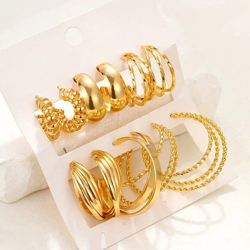 Gold Plated Contemporary Pack of 6 Hoop Earrings Combo For Women