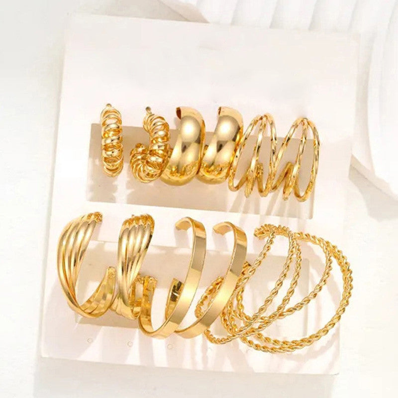 Gold Plated Contemporary Pack of 6 Hoop Earrings Combo For Women