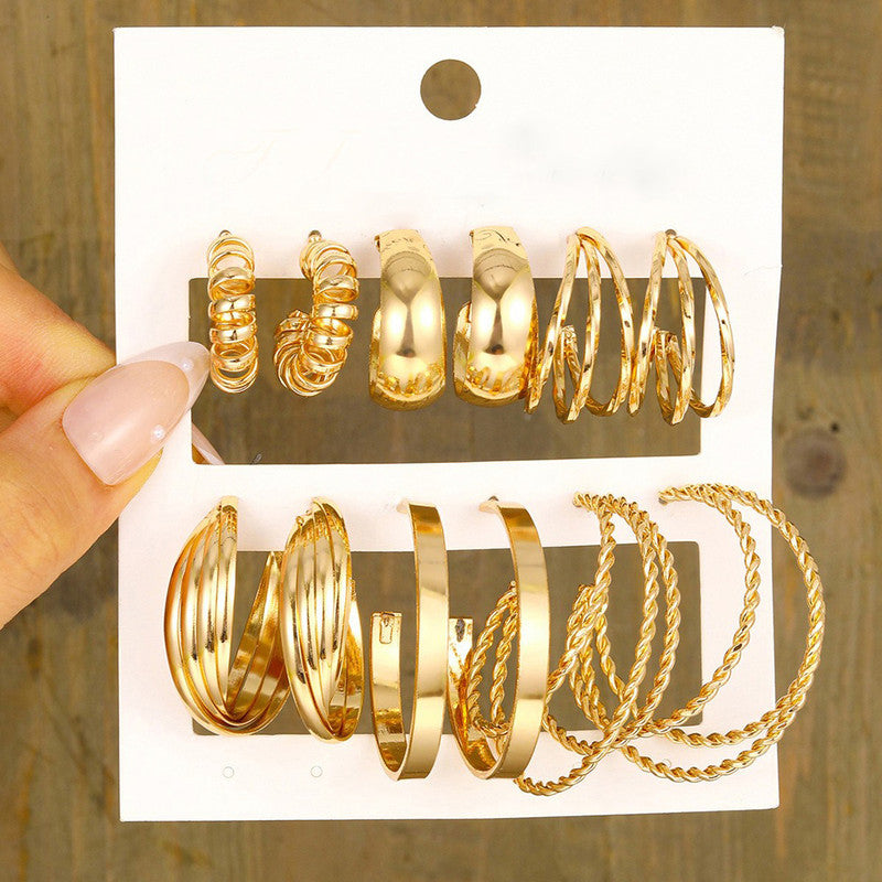 Gold Plated Contemporary Pack of 6 Hoop Earrings Combo For Women