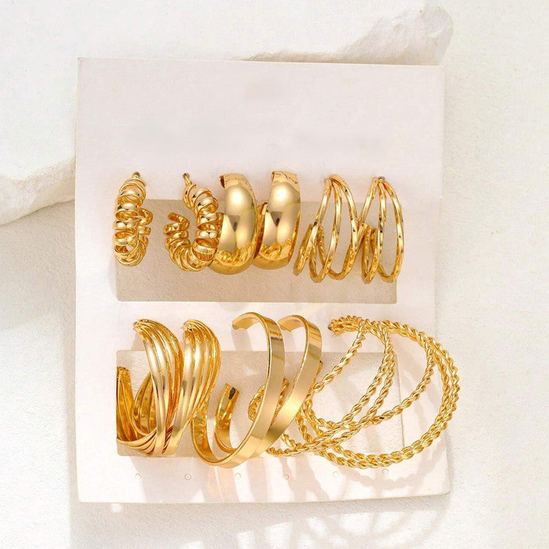 Gold Plated Contemporary Pack of 6 Hoop Earrings Combo For Women