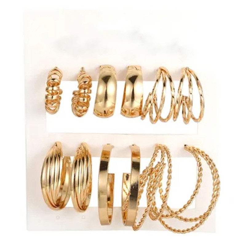 Gold Plated Contemporary Pack of 6 Hoop Earrings Combo For Women