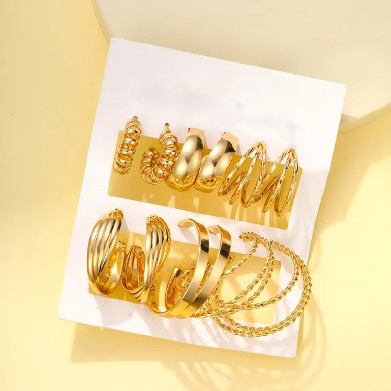 Gold Plated Contemporary Pack of 6 Hoop Earrings Combo For Women