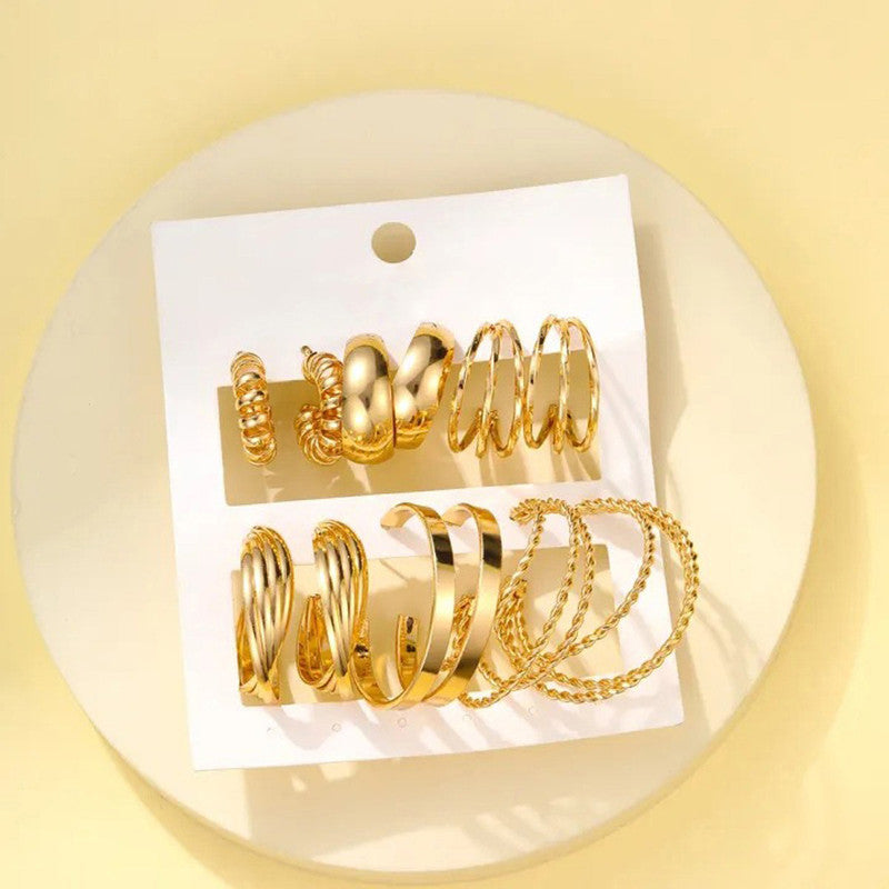 Gold Plated Contemporary Pack of 6 Hoop Earrings Combo For Women