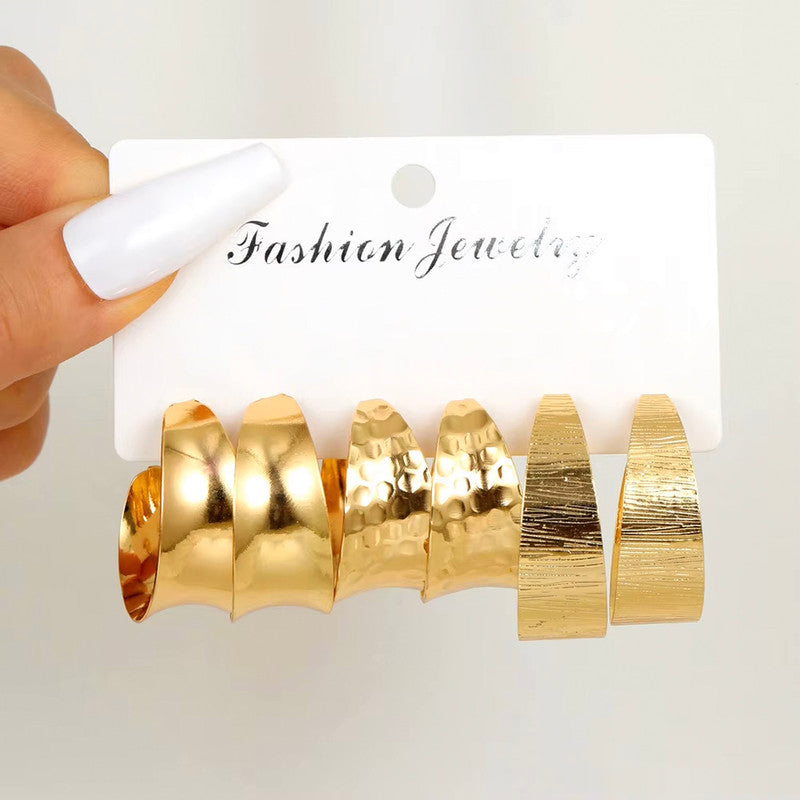 Gold Plated Contemporary Pack of 3 Hoop Earrings Combo For Women