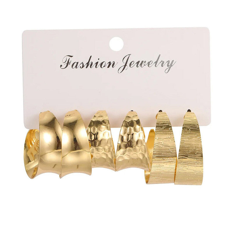 Gold Plated Contemporary Pack of 3 Hoop Earrings Combo For Women