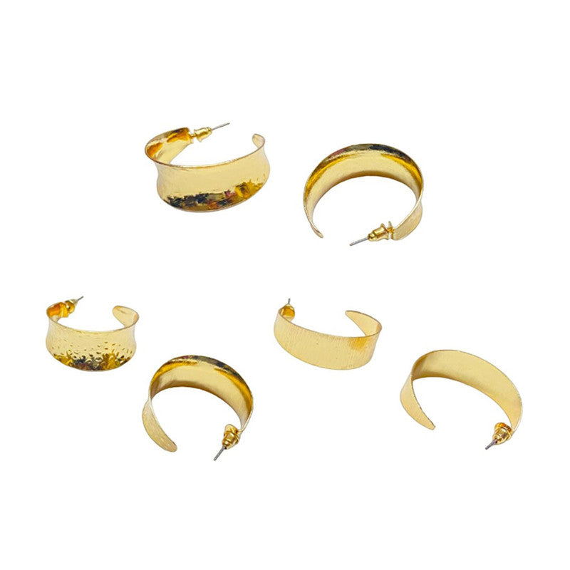 Gold Plated Contemporary Pack of 3 Hoop Earrings Combo For Women - MySmartBazaar