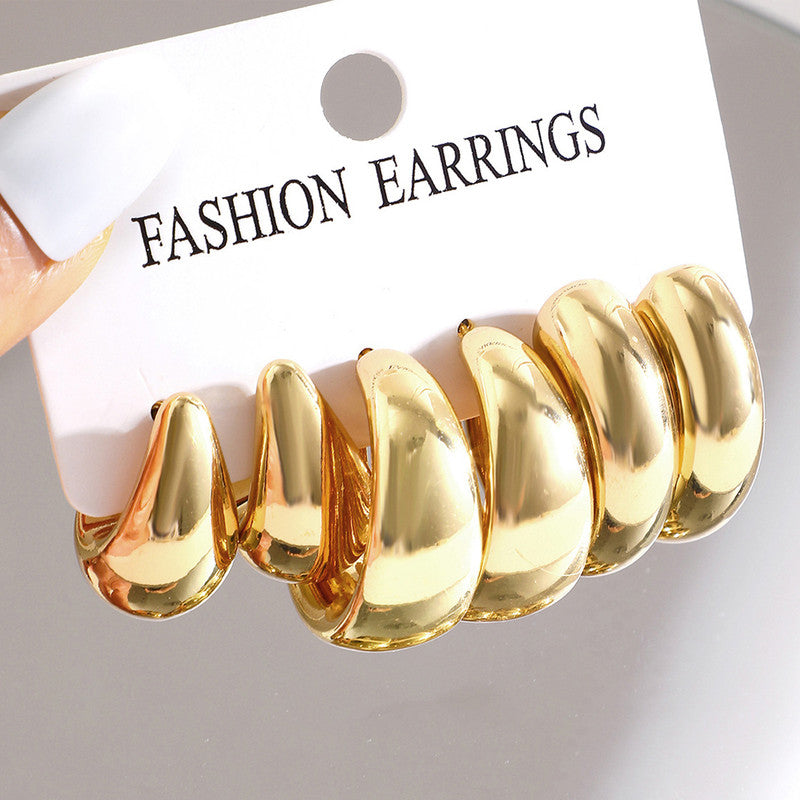 Gold Plated Contemporary Pack of 3 Hoop Earrings Combo For Women - MySmartBazaar