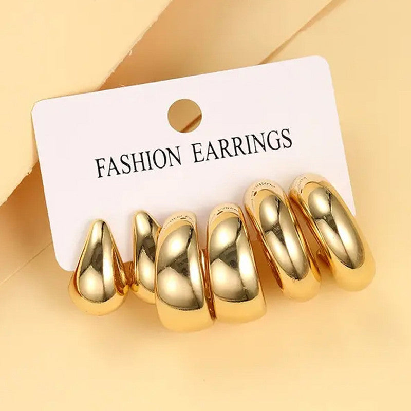 Gold Plated Contemporary Pack of 3 Hoop Earrings Combo For Women