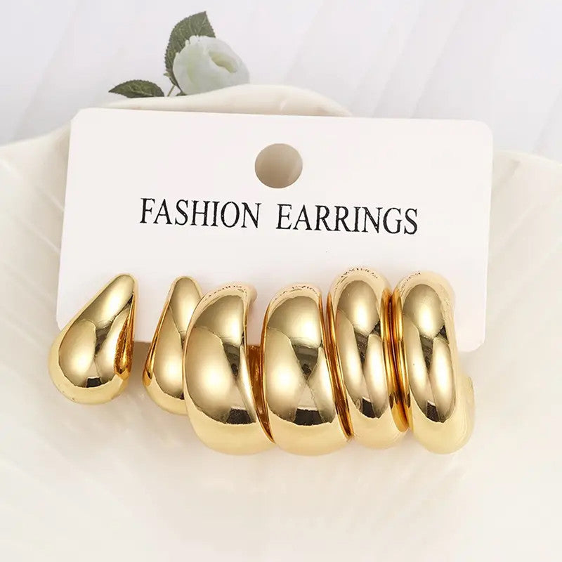 Gold Plated Contemporary Pack of 3 Hoop Earrings Combo For Women