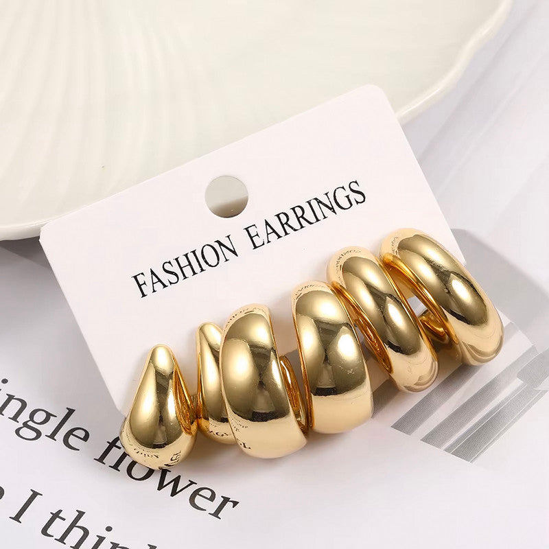 Gold Plated Contemporary Pack of 3 Hoop Earrings Combo For Women - MySmartBazaar