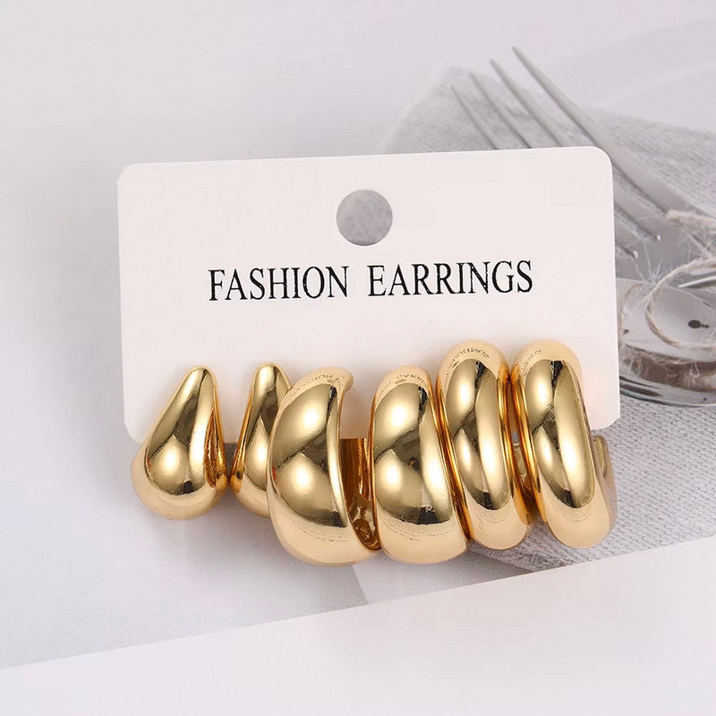 Gold Plated Contemporary Pack of 3 Hoop Earrings Combo For Women