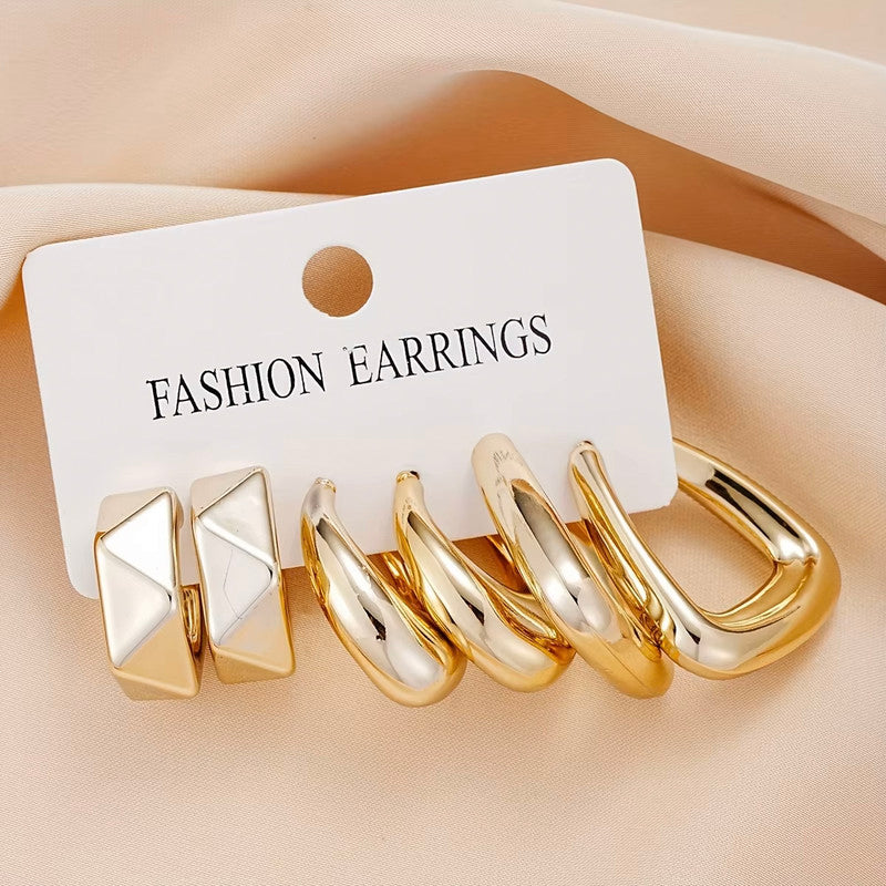 Gold Plated Contemporary Pack of 3 Hoop Earrings Combo For Women